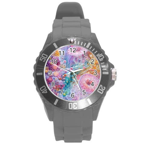 Cells Fluid Bubbles Round Plastic Sport Watch (L) from ArtsNow.com Front