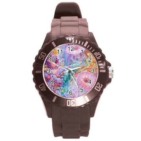 Cells Fluid Bubbles Round Plastic Sport Watch (L) from ArtsNow.com Front