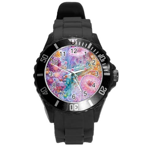 Cells Fluid Bubbles Round Plastic Sport Watch (L) from ArtsNow.com Front