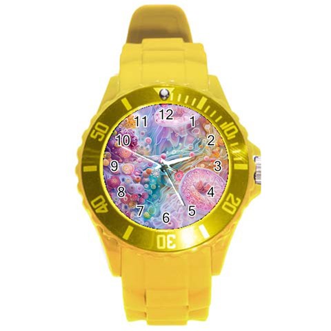 Cells Fluid Bubbles Round Plastic Sport Watch (L) from ArtsNow.com Front