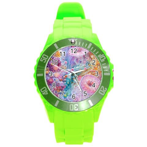 Cells Fluid Bubbles Round Plastic Sport Watch (L) from ArtsNow.com Front