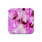 Pink Abstract Lineart Rubber Coaster (Square)