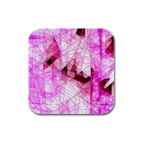 Pink Abstract Lineart Rubber Square Coaster (4 pack) from ArtsNow.com Front