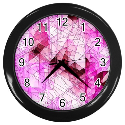 Pink Abstract Lineart Wall Clock (Black) from ArtsNow.com Front