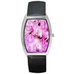 Pink Abstract Lineart Barrel Style Metal Watch