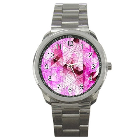 Pink Abstract Lineart Sport Metal Watch from ArtsNow.com Front