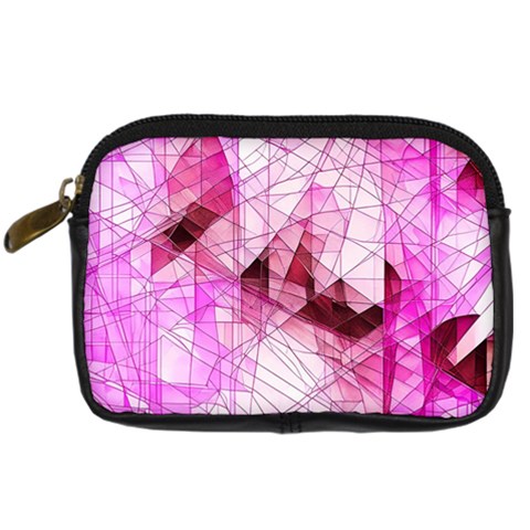 Pink Abstract Lineart Digital Camera Leather Case from ArtsNow.com Front