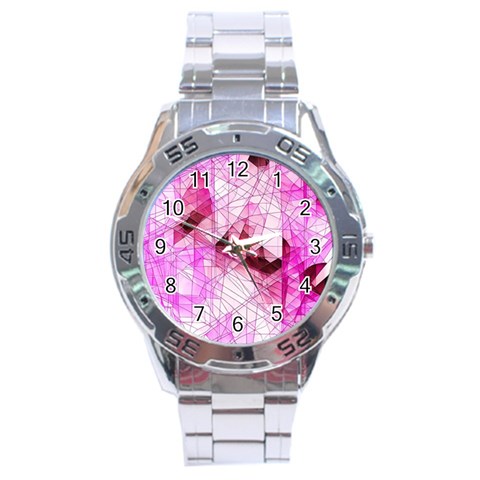 Pink Abstract Lineart Stainless Steel Analogue Watch from ArtsNow.com Front