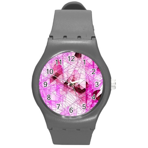 Pink Abstract Lineart Round Plastic Sport Watch (M) from ArtsNow.com Front