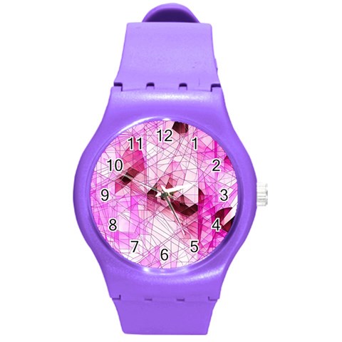 Pink Abstract Lineart Round Plastic Sport Watch (M) from ArtsNow.com Front