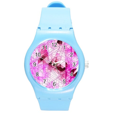 Pink Abstract Lineart Round Plastic Sport Watch (M) from ArtsNow.com Front