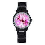 Pink Abstract Lineart Stainless Steel Round Watch