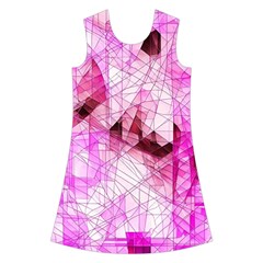 Pink Abstract Lineart Kids  Short Sleeve Velvet Dress from ArtsNow.com Front