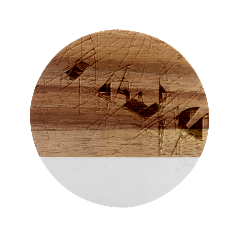 Pink Abstract Lineart Marble Wood Coaster (Round) from ArtsNow.com Front