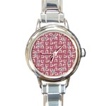 Whimsy Chickens Pattern Round Italian Charm Watch