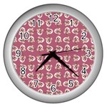 Whimsy Chickens Pattern Wall Clock (Silver)