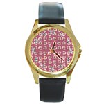 Whimsy Chickens Pattern Round Gold Metal Watch