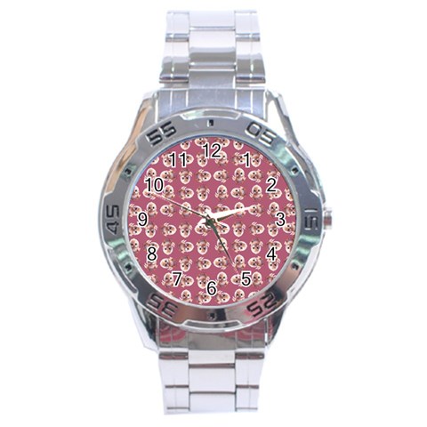 Whimsy Chickens Pattern Stainless Steel Analogue Watch from ArtsNow.com Front