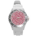 Whimsy Chickens Pattern Round Plastic Sport Watch (L)