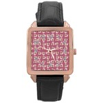 Whimsy Chickens Pattern Rose Gold Leather Watch 