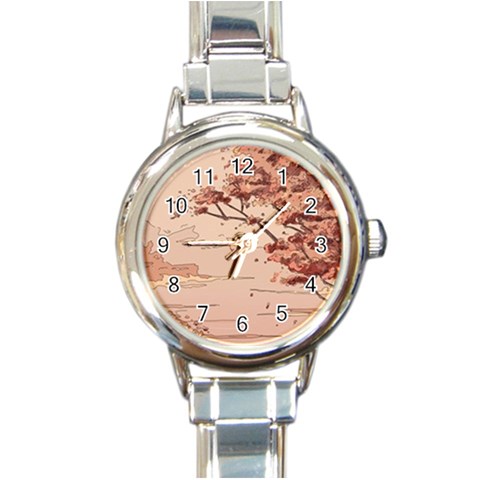 Pastel Nature , Art, Blue, Cute, Round Italian Charm Watch from ArtsNow.com Front