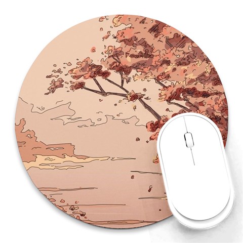 Pastel Nature , Art, Blue, Cute, Round Mousepad from ArtsNow.com Front