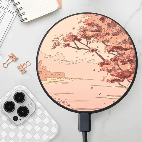 Pastel Nature , Art, Blue, Cute, Wireless Fast Charger(Black) from ArtsNow.com Front