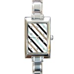 Pattern, Black, Blue, Gold, Lines, Stripes Rectangle Italian Charm Watch