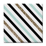 Pattern, Black, Blue, Gold, Lines, Stripes Tile Coaster