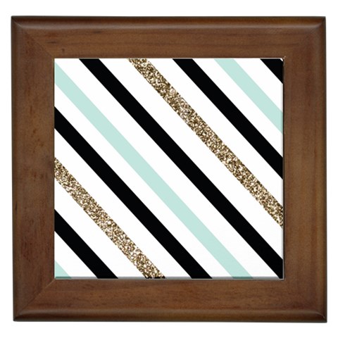 Pattern, Black, Blue, Gold, Lines, Stripes Framed Tile from ArtsNow.com Front