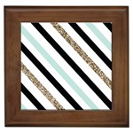 Pattern, Black, Blue, Gold, Lines, Stripes Framed Tile