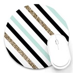 Pattern, Black, Blue, Gold, Lines, Stripes Round Mousepad