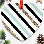 Pattern, Black, Blue, Gold, Lines, Stripes Ornament (Heart)