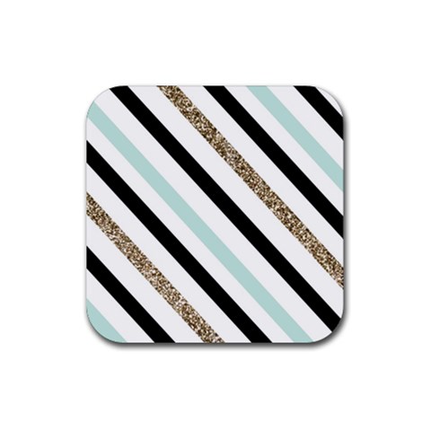 Pattern, Black, Blue, Gold, Lines, Stripes Rubber Coaster (Square) from ArtsNow.com Front