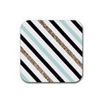 Pattern, Black, Blue, Gold, Lines, Stripes Rubber Coaster (Square)