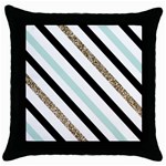 Pattern, Black, Blue, Gold, Lines, Stripes Throw Pillow Case (Black)