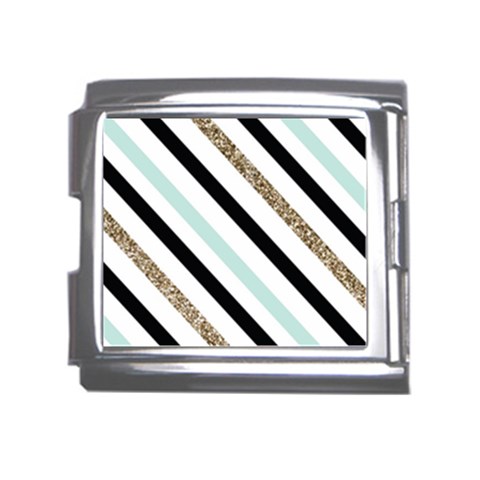 Pattern, Black, Blue, Gold, Lines, Stripes Mega Link Italian Charm (18mm) from ArtsNow.com Front