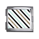 Pattern, Black, Blue, Gold, Lines, Stripes Mega Link Italian Charm (18mm)