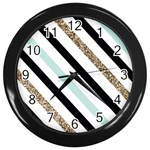 Pattern, Black, Blue, Gold, Lines, Stripes Wall Clock (Black)