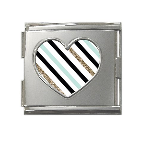 Pattern, Black, Blue, Gold, Lines, Stripes Mega Link Heart Italian Charm (18mm) from ArtsNow.com Front