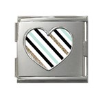 Pattern, Black, Blue, Gold, Lines, Stripes Mega Link Heart Italian Charm (18mm)