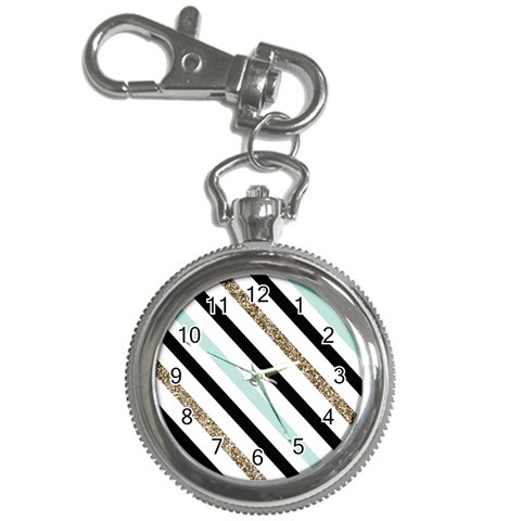 Pattern, Black, Blue, Gold, Lines, Stripes Key Chain Watches from ArtsNow.com Front