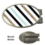 Pattern, Black, Blue, Gold, Lines, Stripes Money Clips (Oval) 