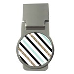 Pattern, Black, Blue, Gold, Lines, Stripes Money Clips (Round) 