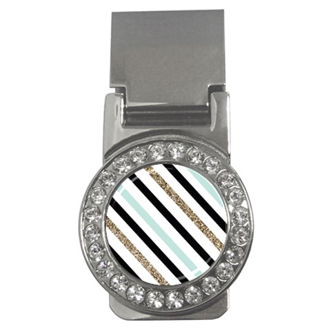 Pattern, Black, Blue, Gold, Lines, Stripes Money Clips (CZ)  from ArtsNow.com Front