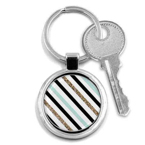 Pattern, Black, Blue, Gold, Lines, Stripes Key Chain (Round) from ArtsNow.com Front