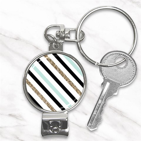 Pattern, Black, Blue, Gold, Lines, Stripes Nail Clippers Key Chain from ArtsNow.com Front