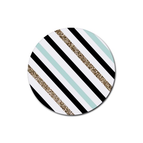 Pattern, Black, Blue, Gold, Lines, Stripes Rubber Round Coaster (4 pack) from ArtsNow.com Front