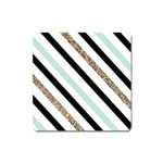 Pattern, Black, Blue, Gold, Lines, Stripes Square Magnet