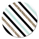 Pattern, Black, Blue, Gold, Lines, Stripes Magnet 5  (Round)